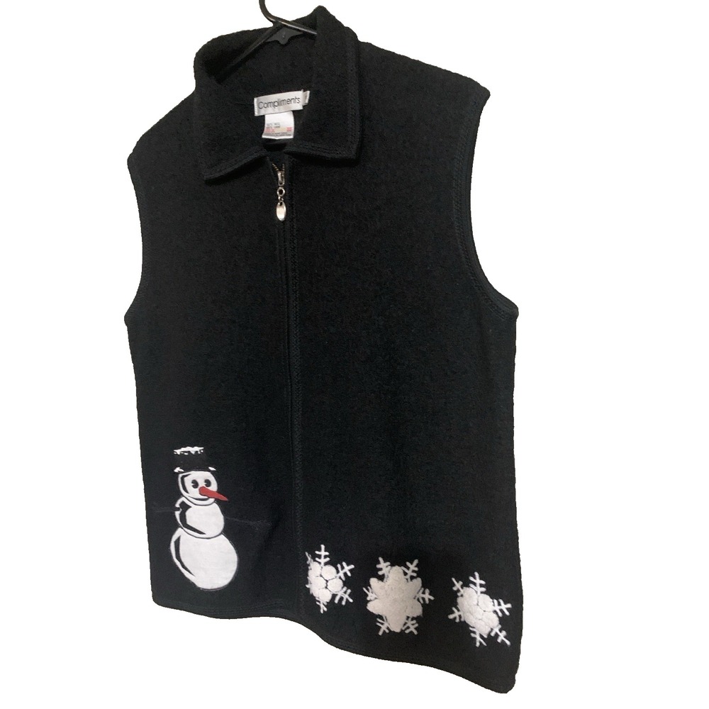 100%‎ Wool Embroidered Winter Holiday Vest Women's M Black Compliments - Picture 3 of 11